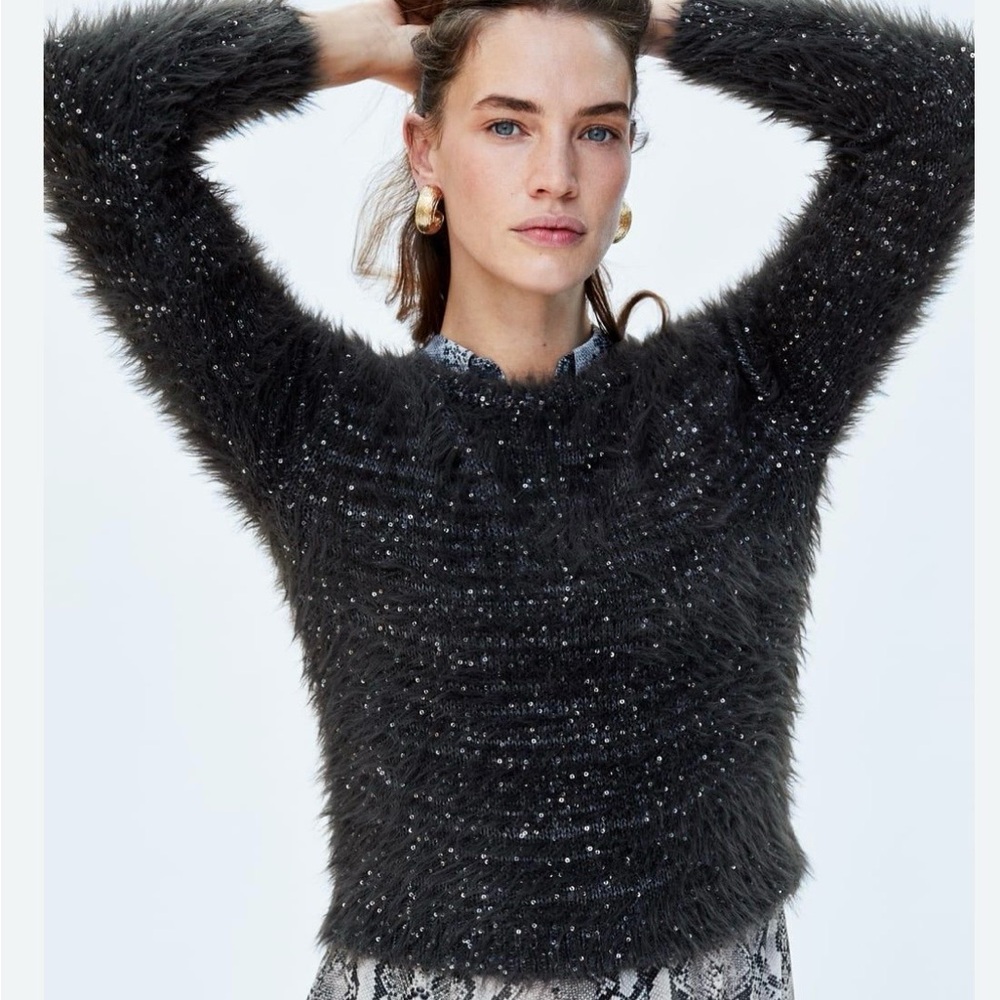 Zara Black Sparkle Fuzzy Sweater
Size M